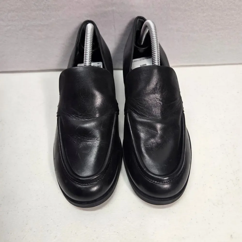 Franco Sarto New Bocca Black Leather Loafers Block Heel Womens 6.5M Slip On NWOT
